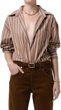 Citizens Of Humanity Thea Striped Boyfriend Shirt in Copper Stripe Organic Brown at Nordstrom, Size X-Large