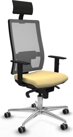 Piqueras y Crespo Piqueras Y Crespo - Horna sincro malla gris similpiel crema brazos 1D base aluminio cabecero fijo ruedas 65mm engomadas