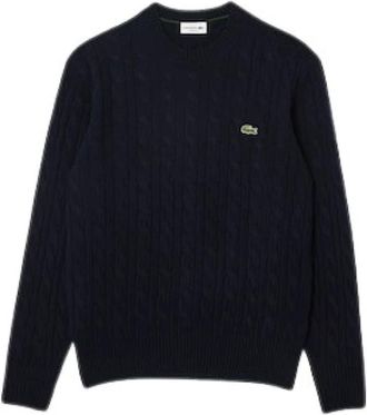 Lacoste Grof gebreide wollen trui met ronde hals - Heren - Ronde hals truien - Blauw - L - Wol - Truien & Vesten
