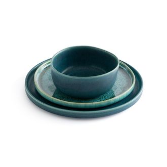 AM.PM Set van 4 dessertborden in ge&euml;mailleerd aardewerk, Dorna