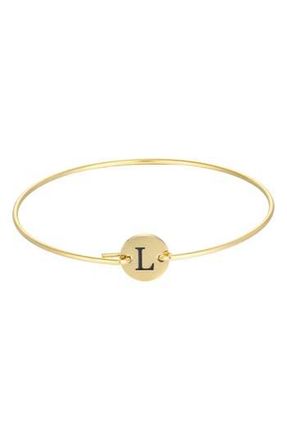Adornia Tarnish Resistant 18K Gold Plated Initial Bangle Bracelet in Gold-L at Nordstrom Rack
