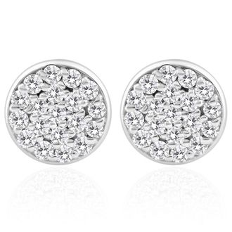Pompeii3 3/8 Ct EX3 Lab Grown Diamond Pave Studs Womens Earrings Lab Grown 14k White Gold 8mm
