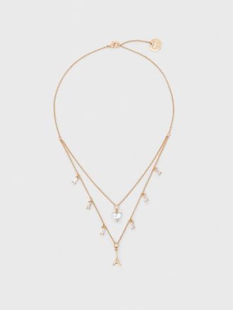 Maje Double Rhinestone Charm Necklace - Gold - Maje