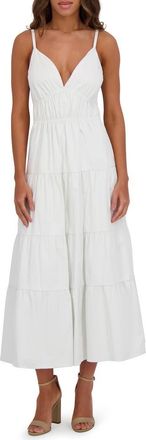 Siena My Balconia Stretch Cotton Tiered Midi Dress in White at Nordstrom Rack, Size 16