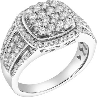 LuvMyJewelry Amelia 14K Gold Round Diamond Studded Signet Ring - 1.02 in 14K White Gold at Nordstrom, Size 7