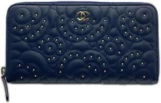 Chanel Pre-owned Camellia Long wallet (bi-fold) - Dames - Vintage Accessoires - Blauw - ONE Size - Leer - Vintage