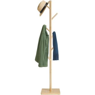 Relaxdays Relaxdays - Coat Stand, 8 Hooks, 177 x 30 x 30 cm, 3 Heights Settings, Rubberwood & mdf, Hallway Rack, Freestanding, Beige