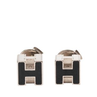 Herm&egrave;s Pre-owned Hermes Palladium Plated Enamel Cage D H Push Back Earrings Ladies FUUB3RB27KFWJ4F6