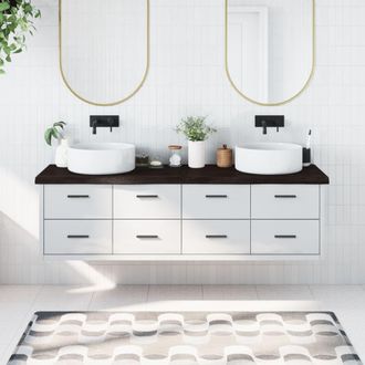 Berkfield Home Bathroom Countertop Dark Brown 180x50x(2-6) cm Treated Solid Wood in Grey