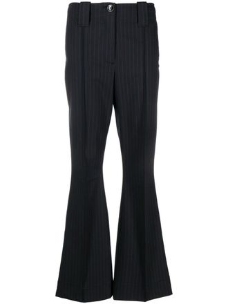 Ganni pinstripe flared trousers - women - Elastane/Recycled Polyester/Viscose/Polyester - 34 - Blue