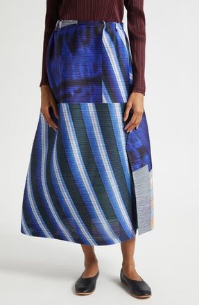 Pleats Please Issey Miyake City Collage Pleated Midi Skirt in Gray X Navy at Nordstrom, Size 5