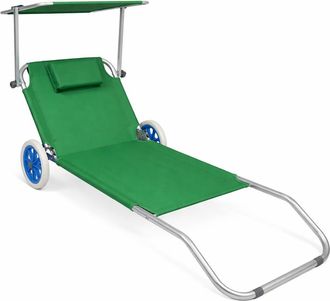 ebuy24 Vcm Tumbona Plegable Dimensiones Aprox. L. 165 X Al. 16 X An. 65 Cm Tumbona De Jard&iacute;n Con Ruedas Ligera Y Compacta Silla Reclinable Con Techo Solar (v