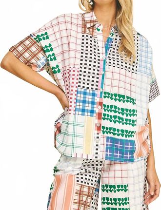 Pinch Design Marisol Button Front Top In Red Multi