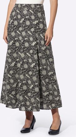 Heine Jerseyrock HEINE, Damen, Gr. 34, schwarz, ecru, gemustert, 100% Baumwolle, gebl&uuml;mt, gemustert, mehrfarbig, lang, R&ouml;cke Jerseyrock