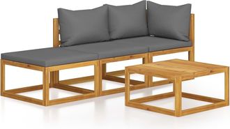 vidaXL Muebles De Jard&iacute;n 4 Pzas Cojines Crema Madera Maciza De Acacia Vidaxl