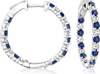 Ross-Simons Sapphire and Diamond Inside-Outside Hoop Earrings in Sterling Silver