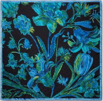Gucci Floral Double G Silk Twill Carr&eacute;, Blue