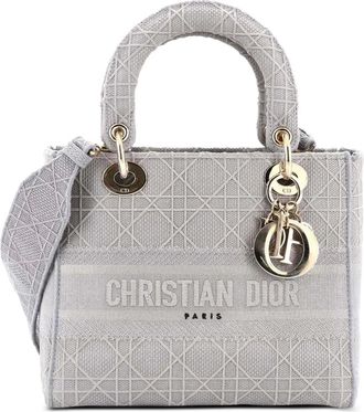 Dior Lady D-Lite Bag Cannage Embroidered Canvas Medium satchel - Grijs