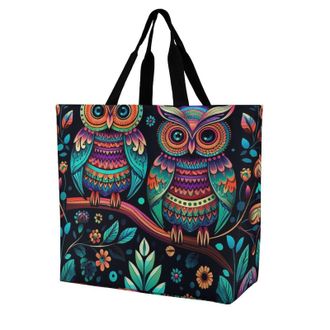 Generic Colorful Owl Pictures Handbag Reusable Grocery Bag Large Capacity Handbags For Casual Work Picnic