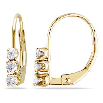 Amour 1/4 CT TW 3-sTone Diamond Leverback Earrings In 14K Yellow Gold