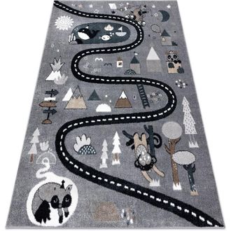 RugsX Rugsx - Alfombra Fun Route Para Ni&ntilde;os, Calle, Animales Gris Grey 140x190 Cm