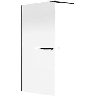 Vente-Unique Parete per doccia walk-in effetto nebbia con portasciugamani e scaffali 120 x 200 cm Nero opaco - POMARO