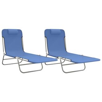 vidaXL Tumbonas Plegables 2 Uds Acero Y Textilene Azul Vidaxl