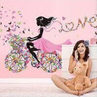 OEM 1 Vinilo Decorativo Rom&aacute;ntico Para Pared: Chica En Bicicleta, Flores, Mariposas, Hada - Crezuo