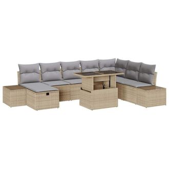 vidaXL Garden Sofa Set Height-Adjustable 9 pcs Beige Poly Rattan vidaXL