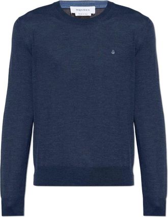 Alexander McQueen Truien & Vesten, Heren, Blauw, XL, Wol, Wol trui met ronde hals