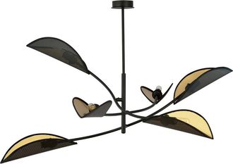 Wonderlamp Lámpara de araña negro 6 luces con pantallas en forma de hoja