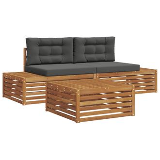 vidaXL Conjunto De Sof&aacute;s De Exterior 3 Pieza Natural Y Antracita Vidaxl