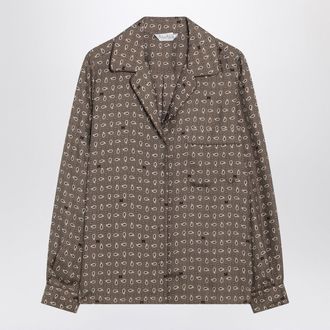 Max Mara Printed Silk Shirt In Mud Colour