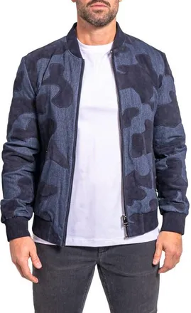 Maceoo Ascension0008 Leather & Denim Camouflage Jacket in Blue at Nordstrom, Size 4