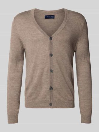 Christian Berg Strickjacke mit V-Ausschnitt in Mud Melange, Größe 3XL