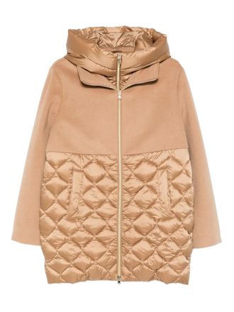 Marella quilted-panel hooded coat - Brown