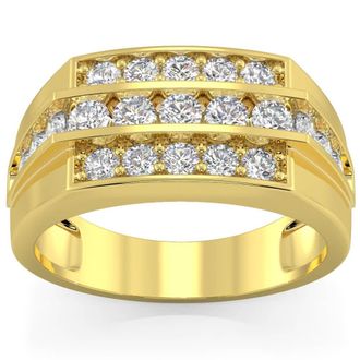 Pompeii3 Mens 1 1/2 CT. T. W. Diamond Stepped Triple Row Ring in 10K Gold