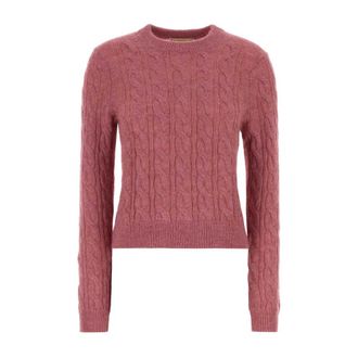 Michael Kors Round-neck Knitwear, female, Pink, Size: S Cable Knit Nylon and Alpaca Blend Sweater