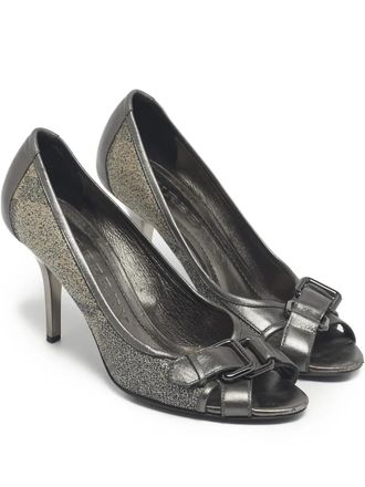 Burberry peep-toe heeled pumps - women - Canvas/Calf Leather/Calf Leather/Calf Leather - 37 - Grey
