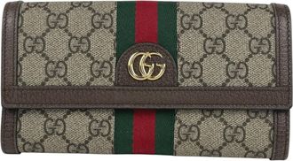 Gucci Beige Green Red Color Coated Canvas Long Wallet (Tri-Fold) (Pre-Owned)