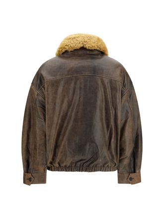 R13 Lamb Leather Bomber Jacket - Brown