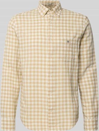 GANT Regular Fit Leinenhemd mit Baumwoll-Anteil Modell GINGHAM in Beige, Gr&ouml;&szlig;e XXXL