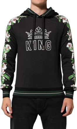 Dolce & Gabbana Mens Floral Sleeve Graphic Hoodie - Black Cotton - Size EU 44 (Mens)