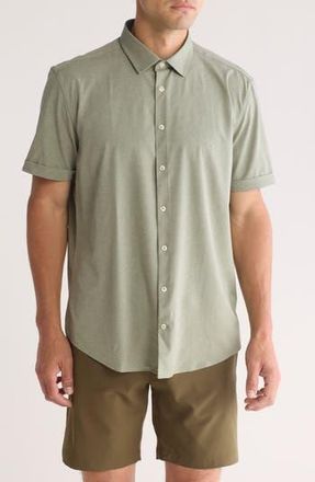 Soul of London Microfiber Stretch Short Sleeve Button-Down Shirt in Sage at Nordstrom Rack, Size Xx-Large