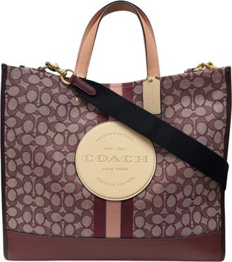 Coach Bordeaux Pink Beige Leather Canvas Shoulder Bag Tote Bag (Pre-Owned)