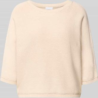 Comma Regular Fit Pullover in Strick-Optik mit Pailettenbesatz in Sand, Gr&ouml;&szlig;e XL