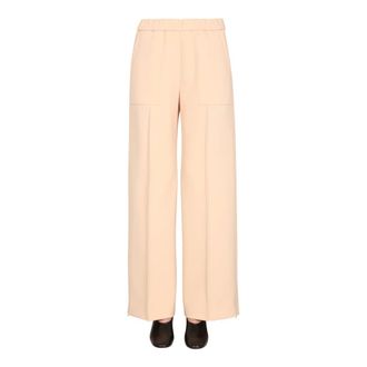 Jil Sander Wide Trousers, female, Beige, Size: M Pantalone morbido spacchi in fondo