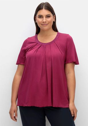 Sheego T-Shirt SHEEGO T-Shirt, Damen, Gr. 40/42, lila (beere), 95% Viskose, 5% Elasthan, unifarben, Rundhals, Shirts T-Shirt