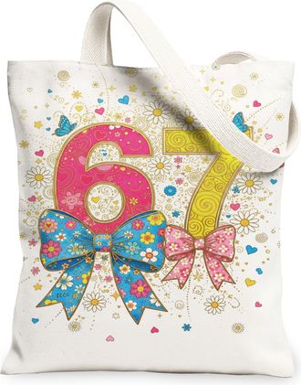 Generic Floral Bow Canvas Tote Bags, Colorful Flower Pattern Reusable Bags, Summer Lightweight Washable Shoulder Strap Canvas for T, White, 13x15 Inch