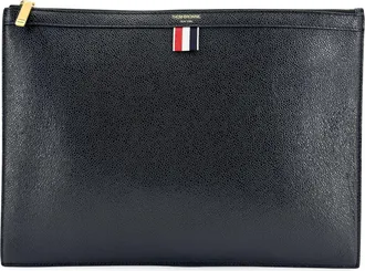 Thom Browne Zip Document Holder Leather With Applique Black Leather Briefcase Bag (Pre-Owned)